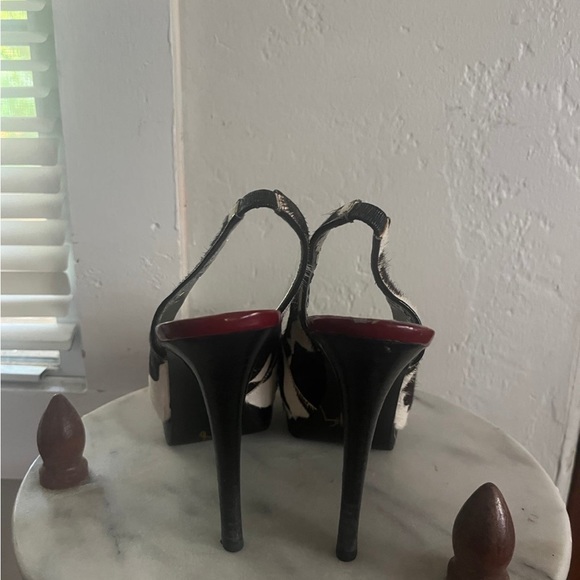 Guess sling back heels stiletto cow print pony hair peep toe - Picture 7 of 9